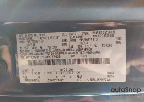 2016 Ford F-150 Xlt from USA, damaged, VIN 1FTEW1CP0GFC37436